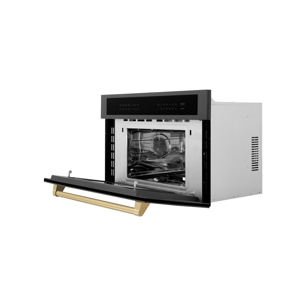 Autograph Edition 30 In. 1.6 Cu Ft. Built-in Convection Microwave Oven In Black Stainless Steel With Champagne Bronze Accents MWOZ30BSCB