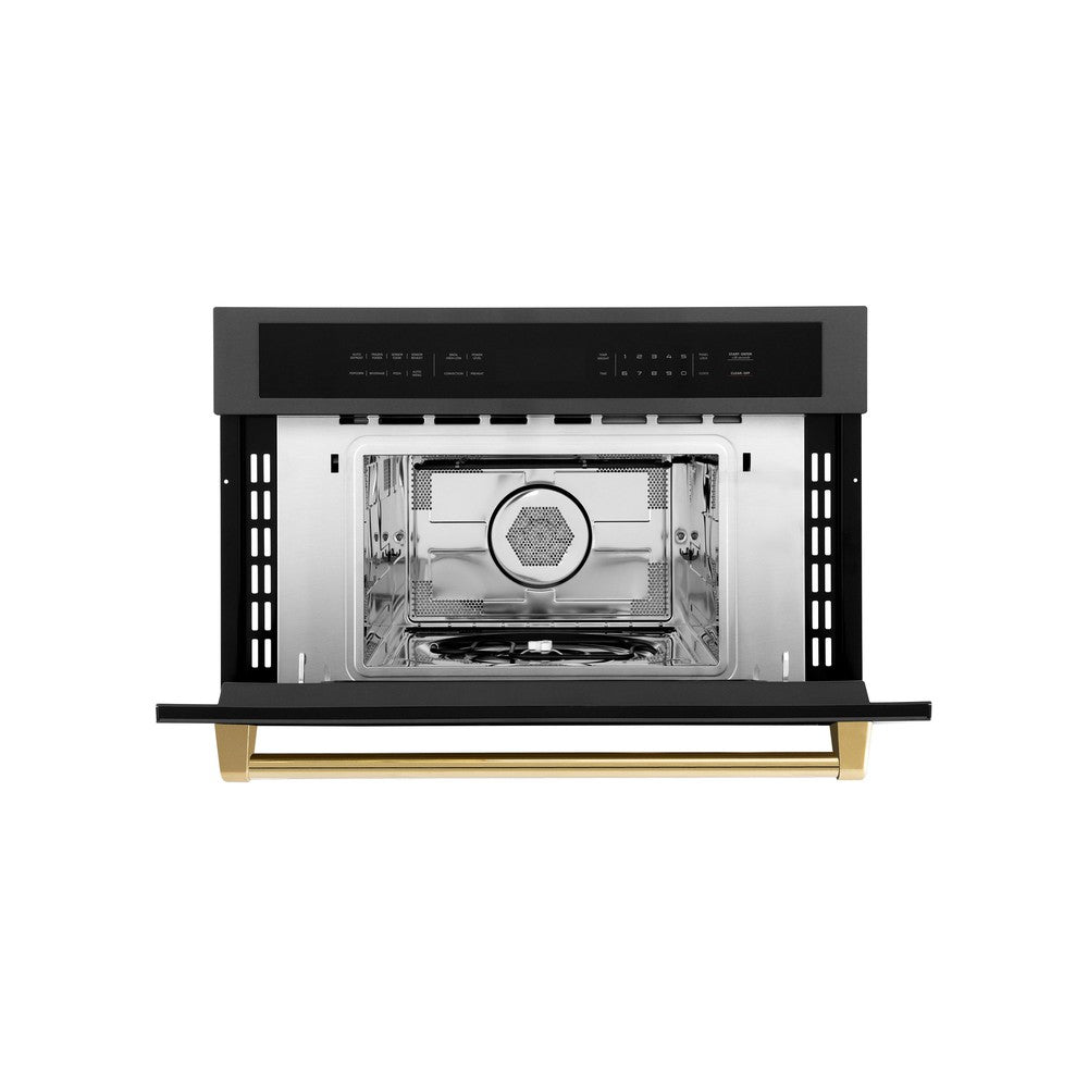 Autograph Edition 30 In. 1.6 Cu Ft. Built-in Convection Microwave Oven In Black Stainless Steel With Polished Gold Accents MWOZ30BSG
