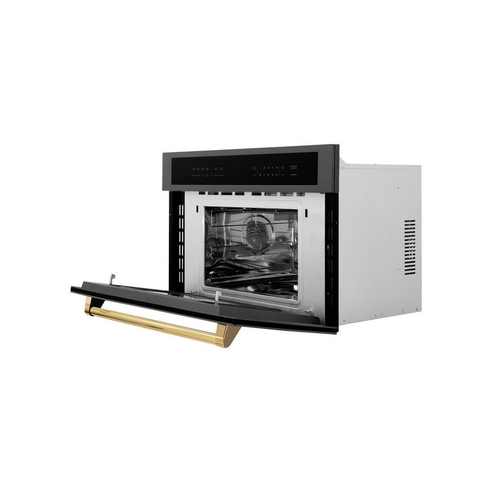 Autograph Edition 30 In. 1.6 Cu Ft. Built-in Convection Microwave Oven In Black Stainless Steel With Polished Gold Accents MWOZ30BSG