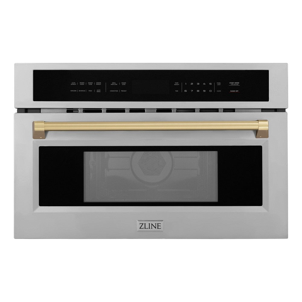 Autograph Edition 30 In. 1.6 Cu. Ft. Built-in Convection Microwave Oven In Stainless Steel And Champagne Bronze Accents MWOZ30CB