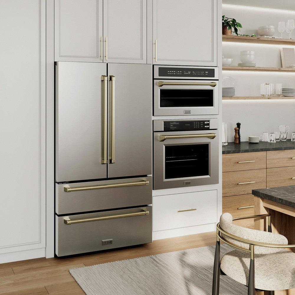 Autograph Edition 30 In. 1.6 Cu. Ft. Built-in Convection Microwave Oven In Stainless Steel And Champagne Bronze Accents MWOZ30CB