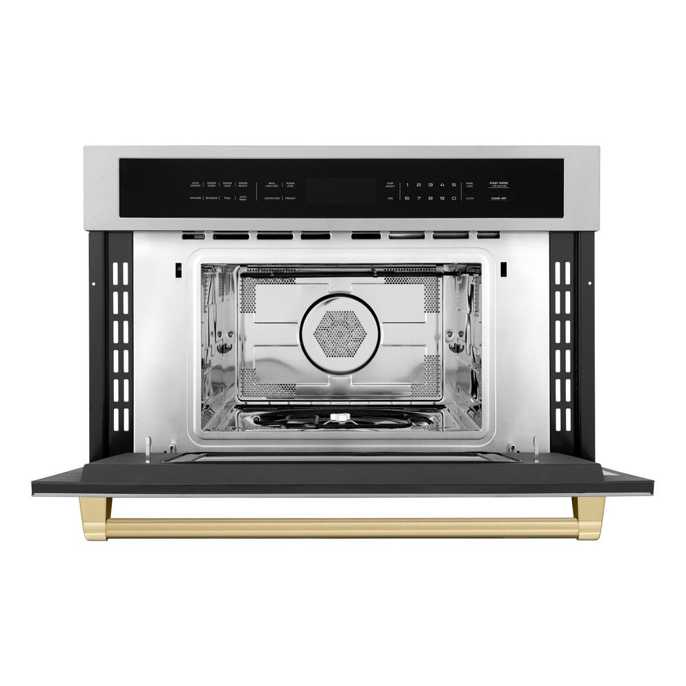 Autograph Edition 30 In. 1.6 Cu. Ft. Built-in Convection Microwave Oven In Stainless Steel And Champagne Bronze Accents MWOZ30CB