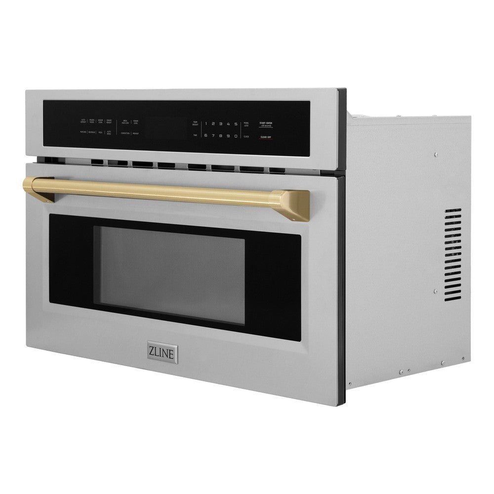Autograph Edition 30 In. 1.6 Cu. Ft. Built-in Convection Microwave Oven In Stainless Steel And Champagne Bronze Accents MWOZ30CB