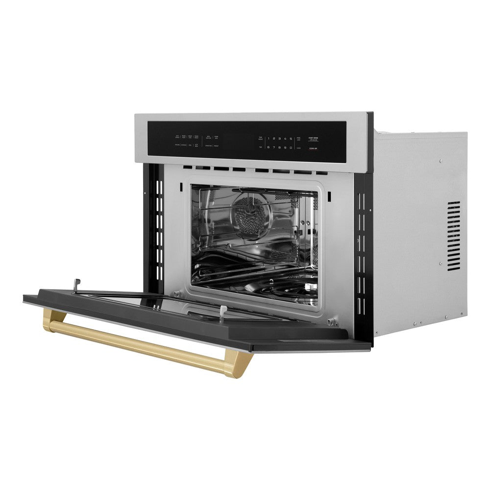 Autograph Edition 30 In. 1.6 Cu. Ft. Built-in Convection Microwave Oven In Stainless Steel And Champagne Bronze Accents MWOZ30CB