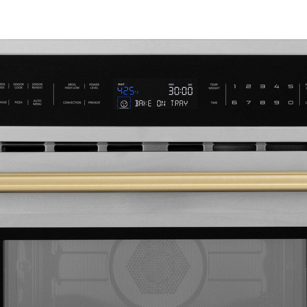 Autograph Edition 30 In. 1.6 Cu. Ft. Built-in Convection Microwave Oven In Stainless Steel And Champagne Bronze Accents MWOZ30CB