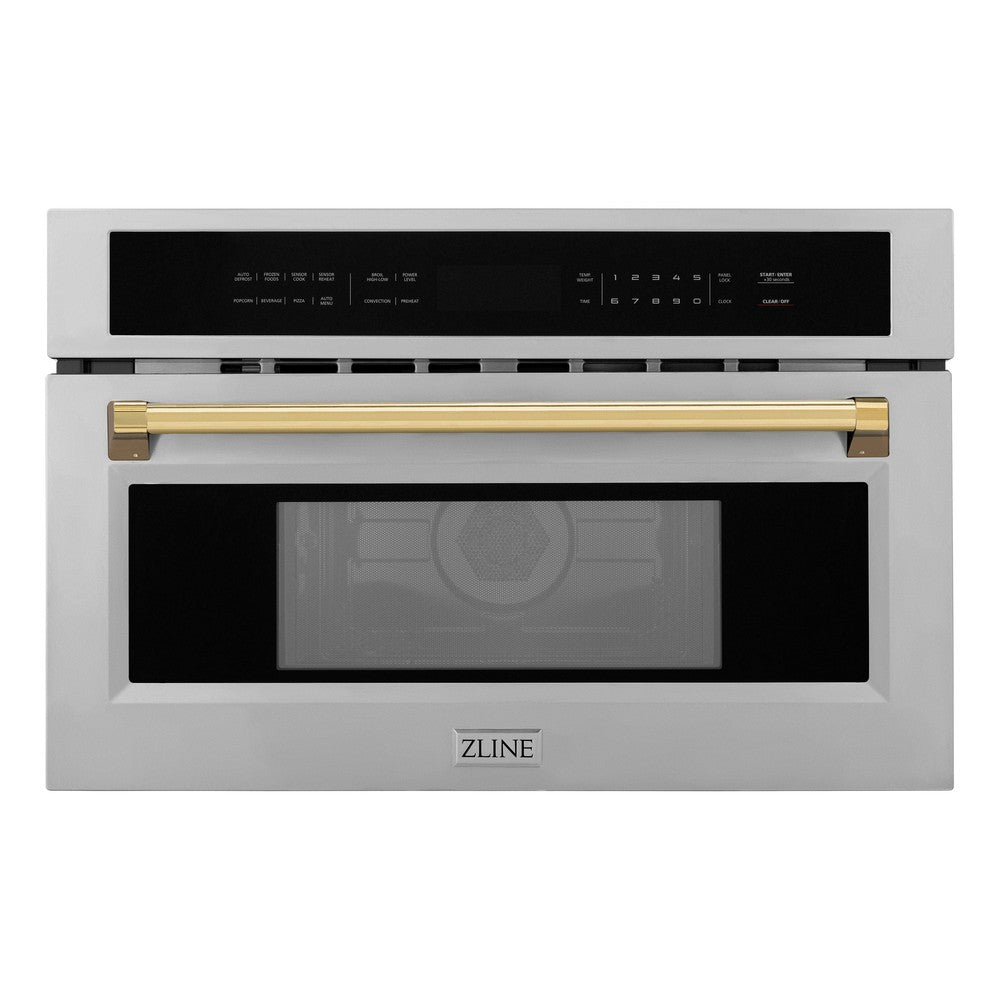 Autograph Edition 30 In. 1.6 Cu Ft. Built-in Convection Microwave Oven In Stainless Steel With Polished Gold Accents MWOZ30G
