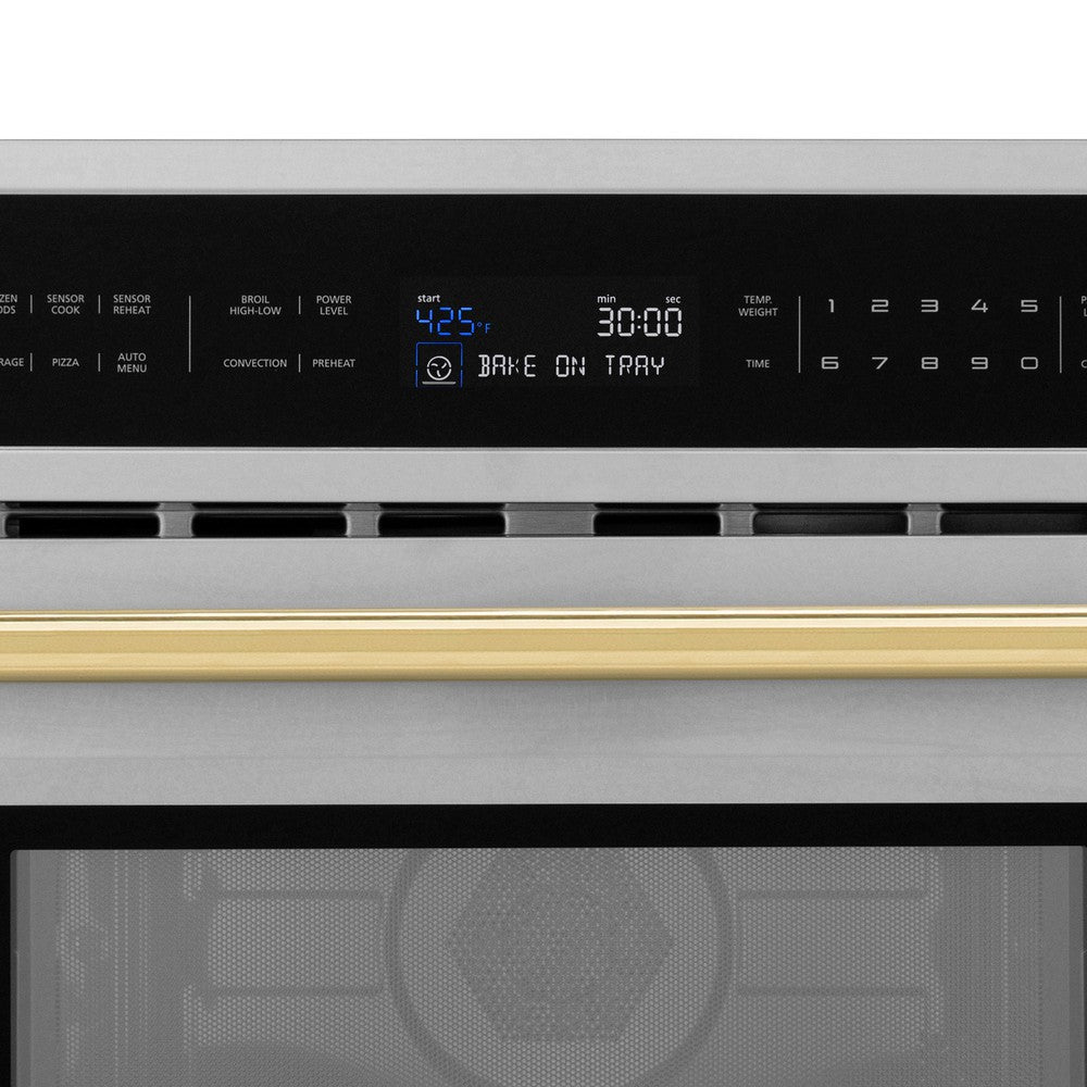 Autograph Edition 30 In. 1.6 Cu Ft. Built-in Convection Microwave Oven In Stainless Steel With Polished Gold Accents MWOZ30G