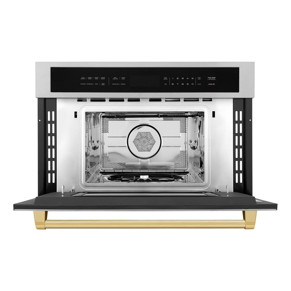 Autograph Edition 30 In. 1.6 Cu Ft. Built-in Convection Microwave Oven In Stainless Steel With Polished Gold Accents MWOZ30G