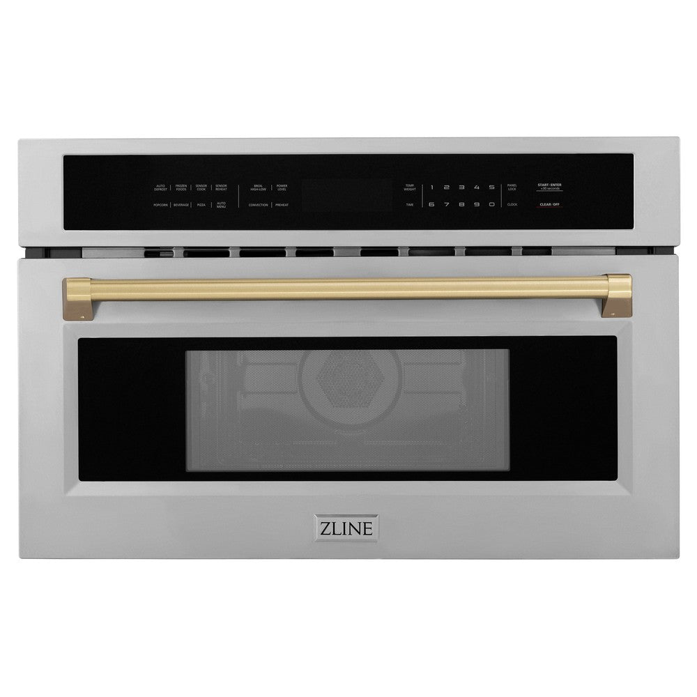 Autograph Edition 30 In. 1.6 Cu Ft. Built-in Convection Microwave Oven In Satin Stainless Steel And Champagne Bronze Accents MWOZ30SSCB