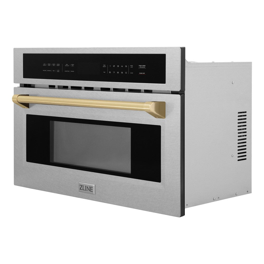 Autograph Edition 30 In. 1.6 Cu Ft. Built-in Convection Microwave Oven In Satin Stainless Steel And Champagne Bronze Accents MWOZ30SSCB