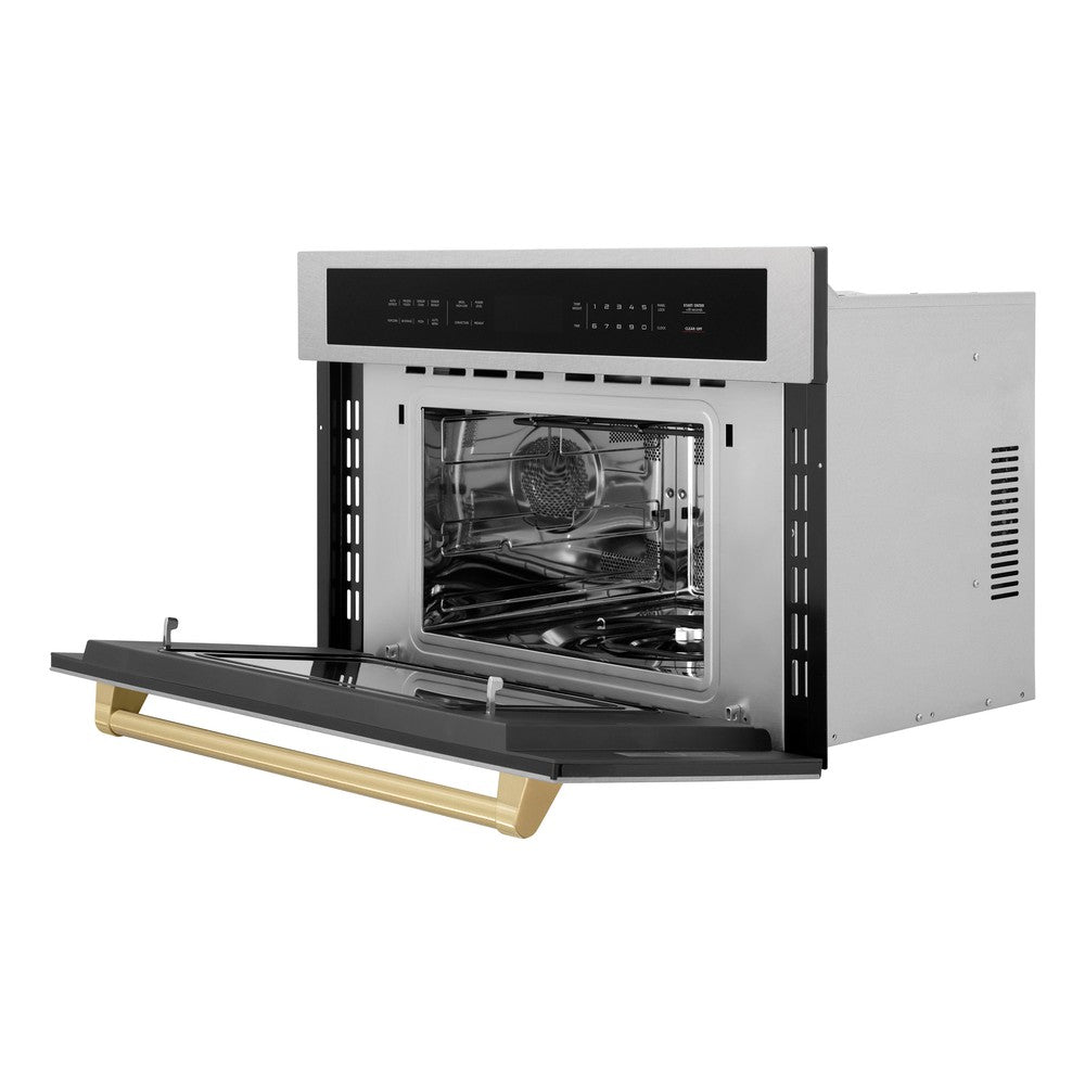 Autograph Edition 30 In. 1.6 Cu Ft. Built-in Convection Microwave Oven In Satin Stainless Steel And Champagne Bronze Accents MWOZ30SSCB