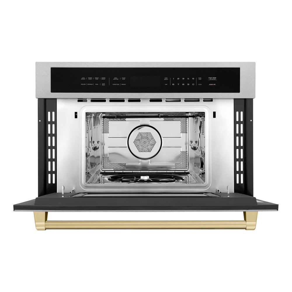 Autograph Edition 30 In. 1.6 Cu Ft. Built-in Convection Microwave Oven In Satin Stainless Steel And Champagne Bronze Accents MWOZ30SSCB