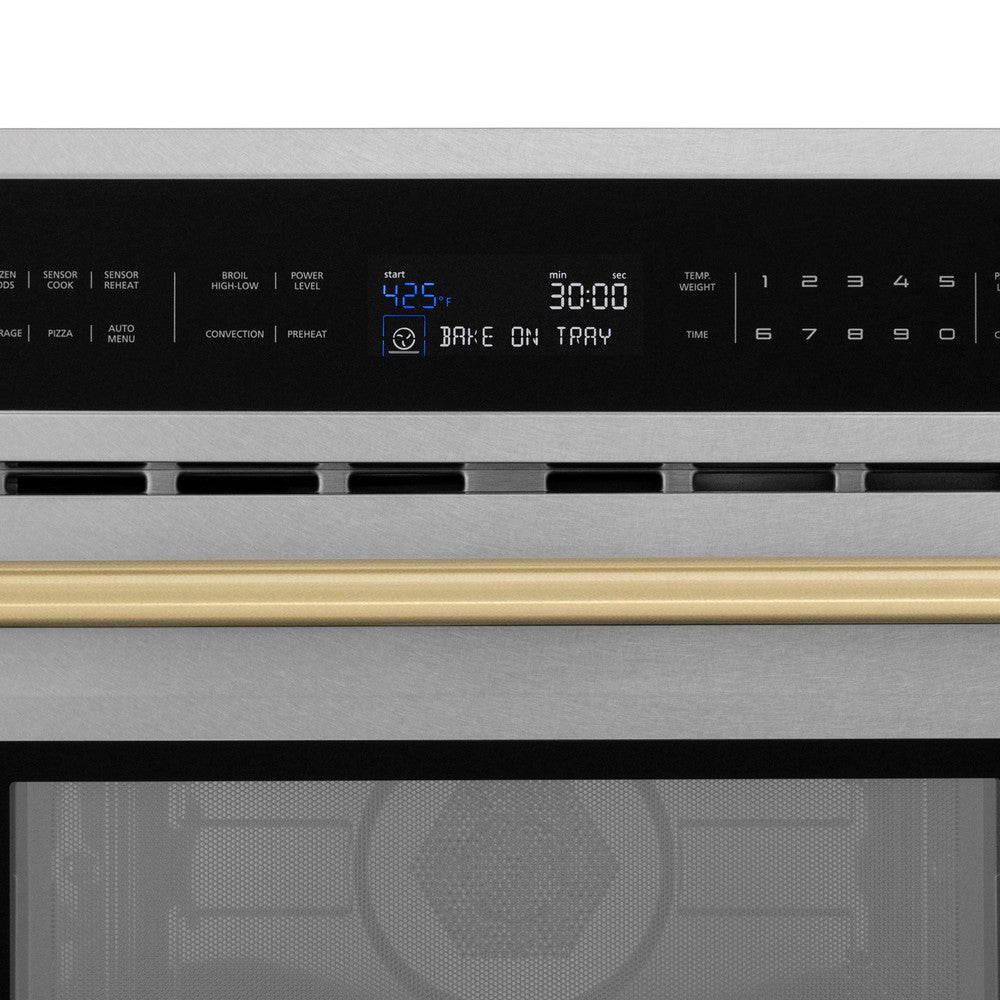 Autograph Edition 30 In. 1.6 Cu Ft. Built-in Convection Microwave Oven In Satin Stainless Steel And Champagne Bronze Accents MWOZ30SSCB