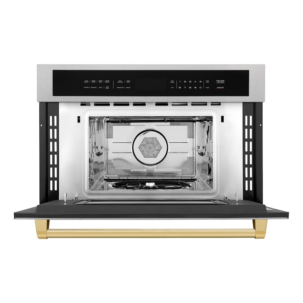 Autograph Edition 30 In. 1.6 Cu Ft. Built-in Convection Microwave Oven In Satin Stainless Steel And Polished Gold Accents MWOZ30SSG
