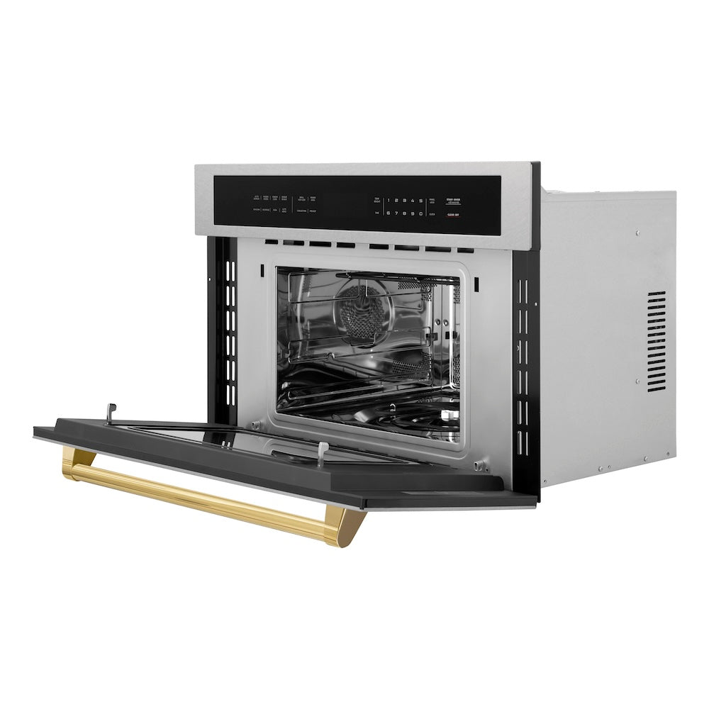 Autograph Edition 30 In. 1.6 Cu Ft. Built-in Convection Microwave Oven In Satin Stainless Steel And Polished Gold Accents MWOZ30SSG