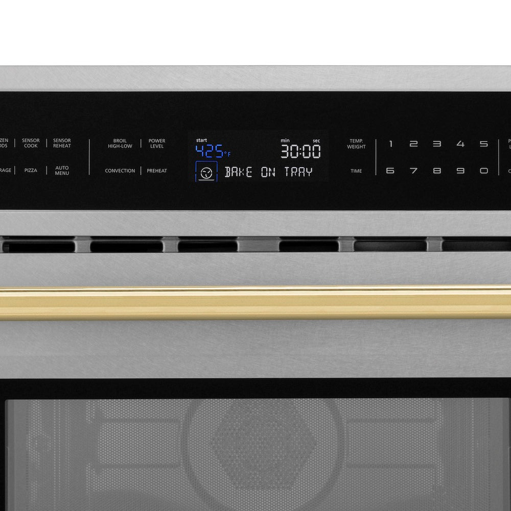 Autograph Edition 30 In. 1.6 Cu Ft. Built-in Convection Microwave Oven In Satin Stainless Steel And Polished Gold Accents MWOZ30SSG