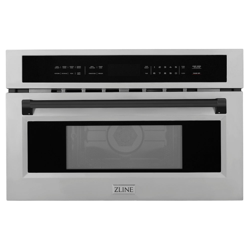 Autograph Edition 30 In. 1.6 Cu Ft. Built-in Convection Microwave Oven In Satin Stainless Steel And Matte Black Accents MWOZ30SSMB