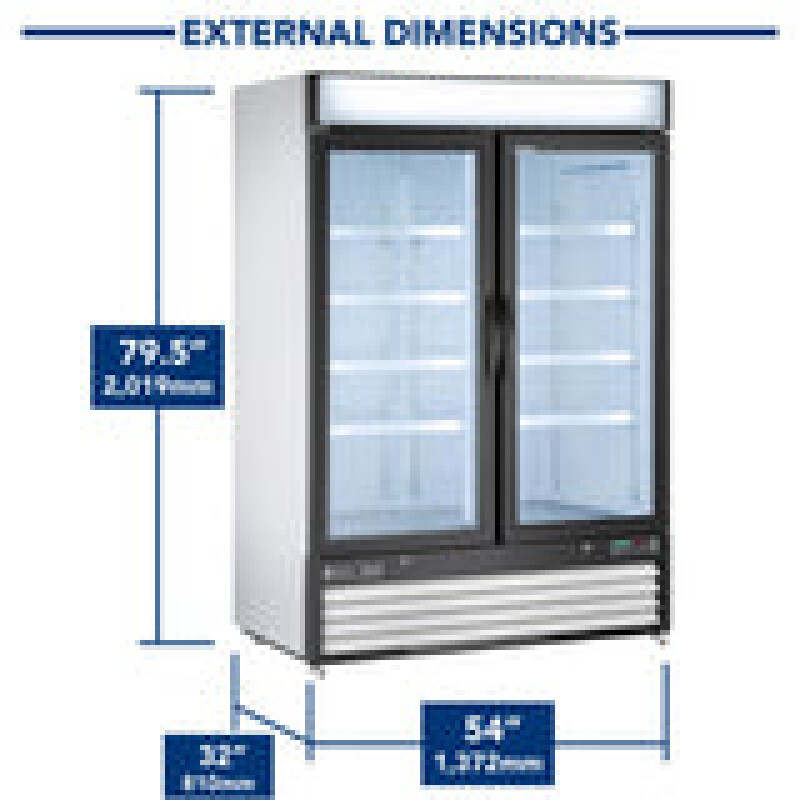 Maxx Cold 54" Double Glass Door Merchandiser Refrigerator, Free Standing, 48 Cu. Ft. MXM248RHC