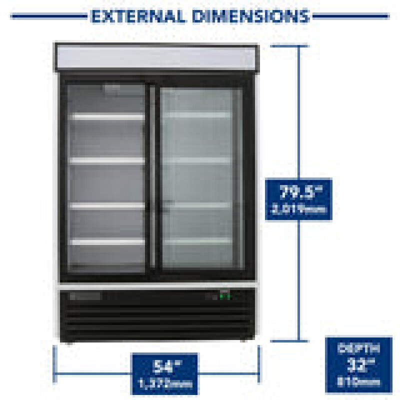Maxx Cold 54" Double Glass Door Merchandiser Refrigerator, Free Standing, 48 Cu. Ft. MXM248RSHC