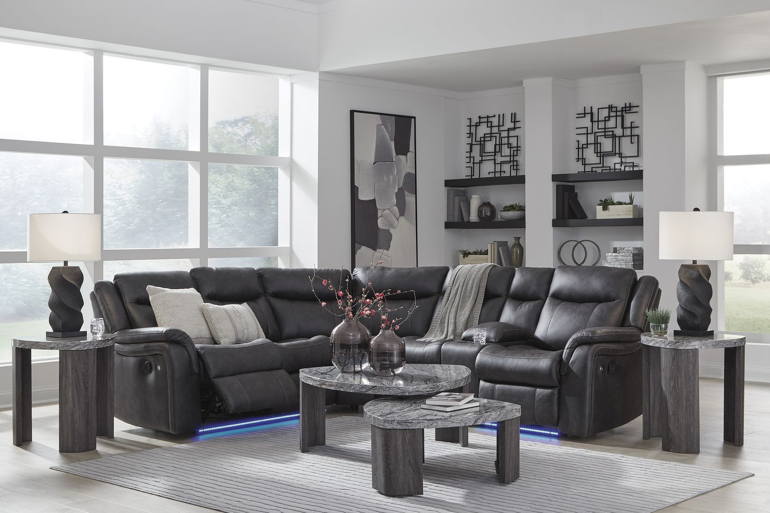 Dime-Box 2-Piece Reclining Sectional In Carbon NC13001S1