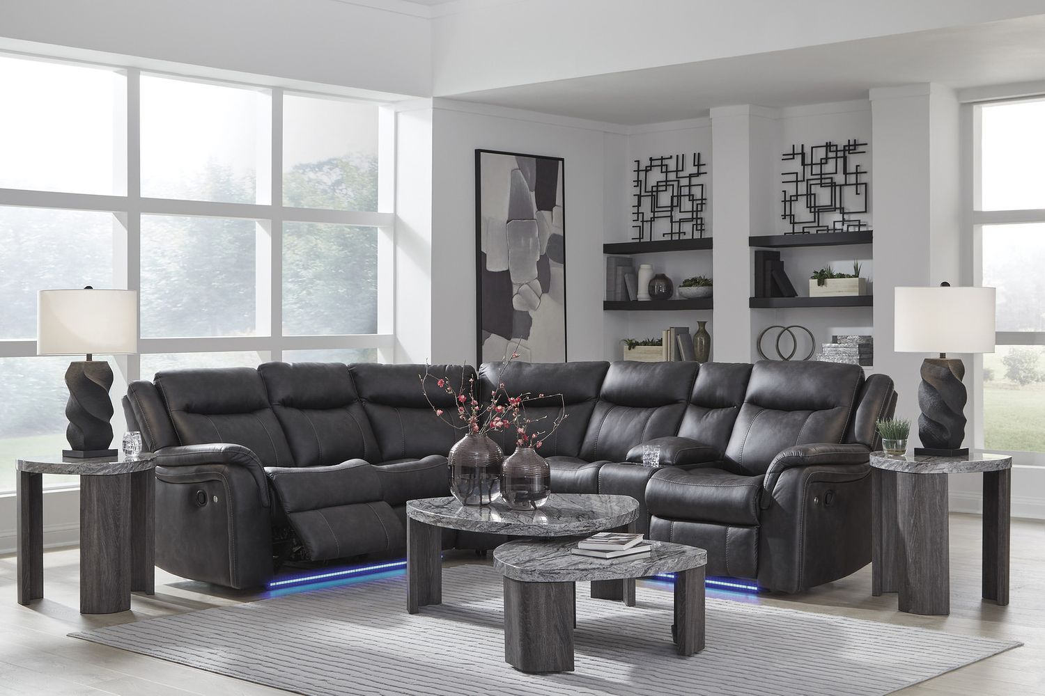 Dime-Box 2-Piece Reclining Sectional In Carbon NC13001S1