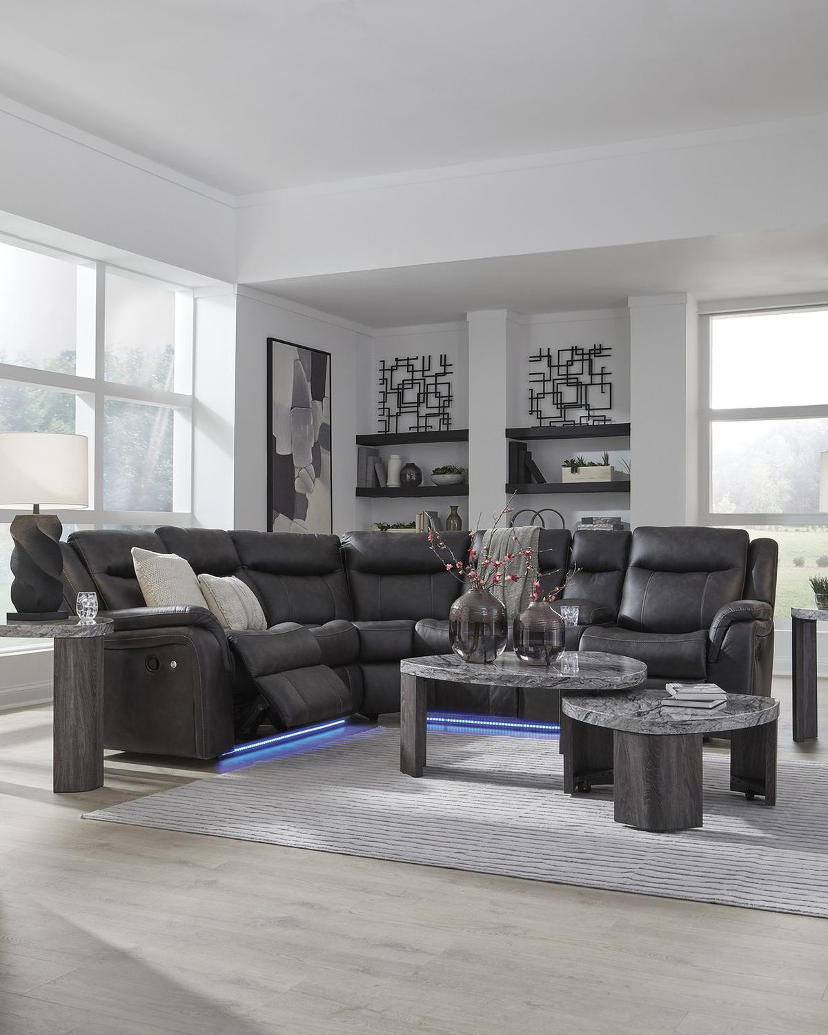 Dime-Box 2-Piece Reclining Sectional In Carbon NC13001S1