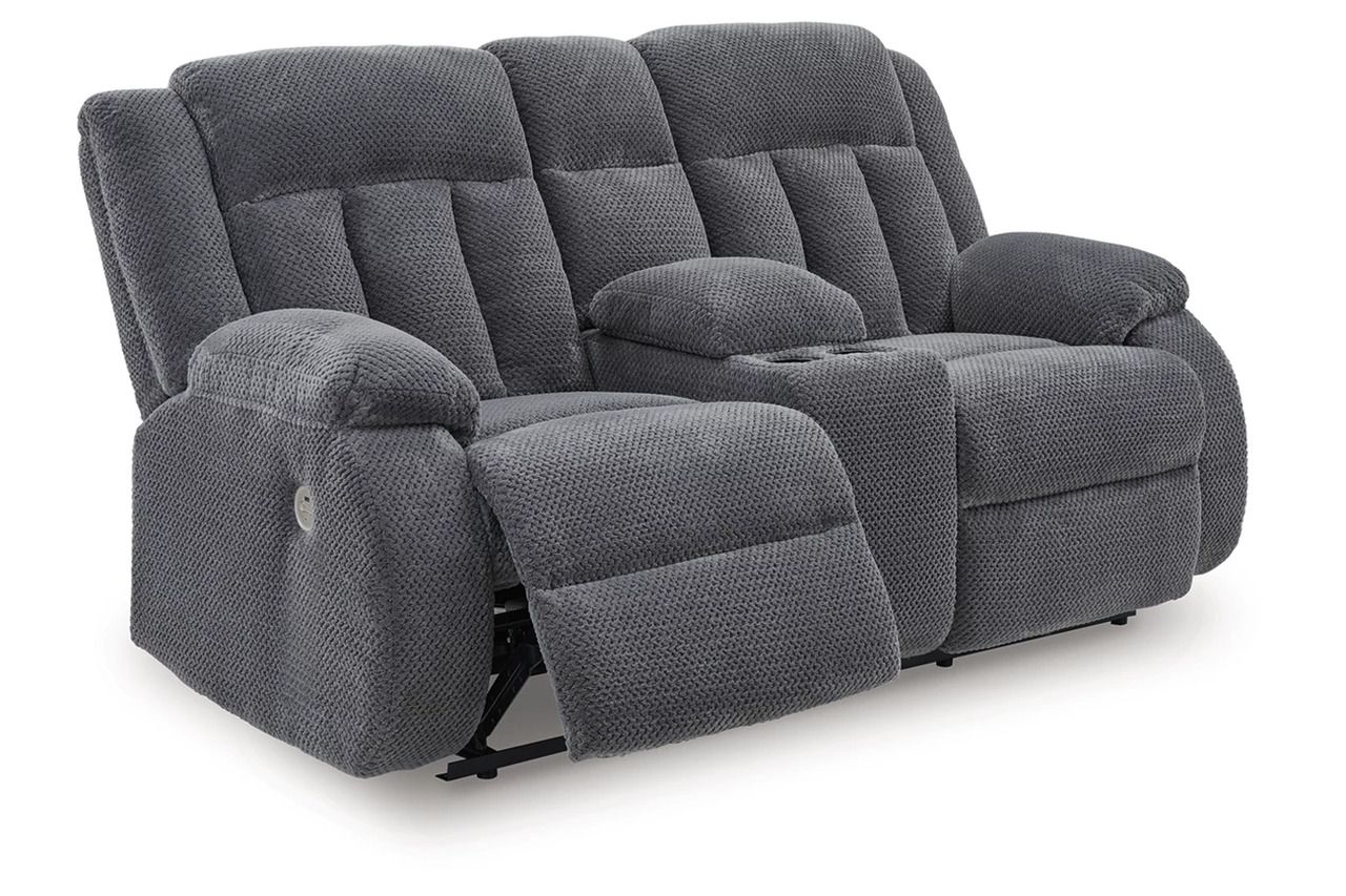 Free Wake Power Reclining Loveseat with Console In Steel NC2140596