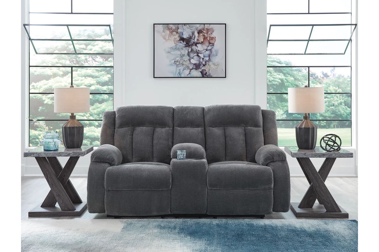 Free Wake Power Reclining Loveseat with Console In Steel NC2140596