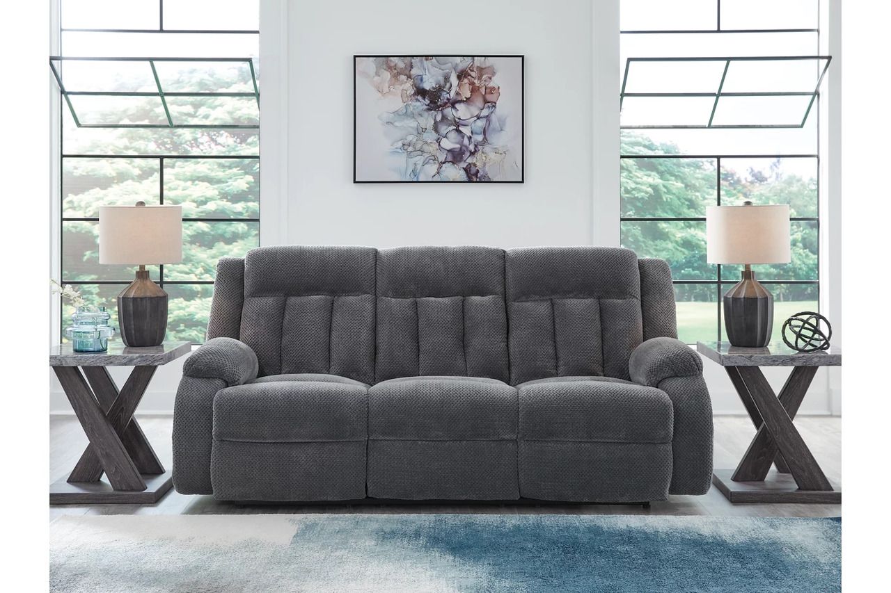 Free Wake Power Reclining Sofa with Drop Down Table In Steel NC2140599