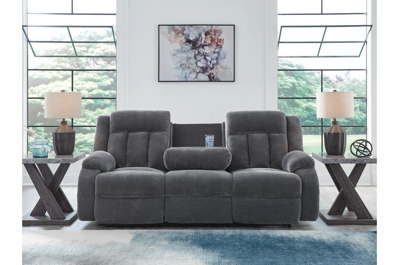 Free Wake Power Reclining Sofa with Drop Down Table In Steel NC2140599