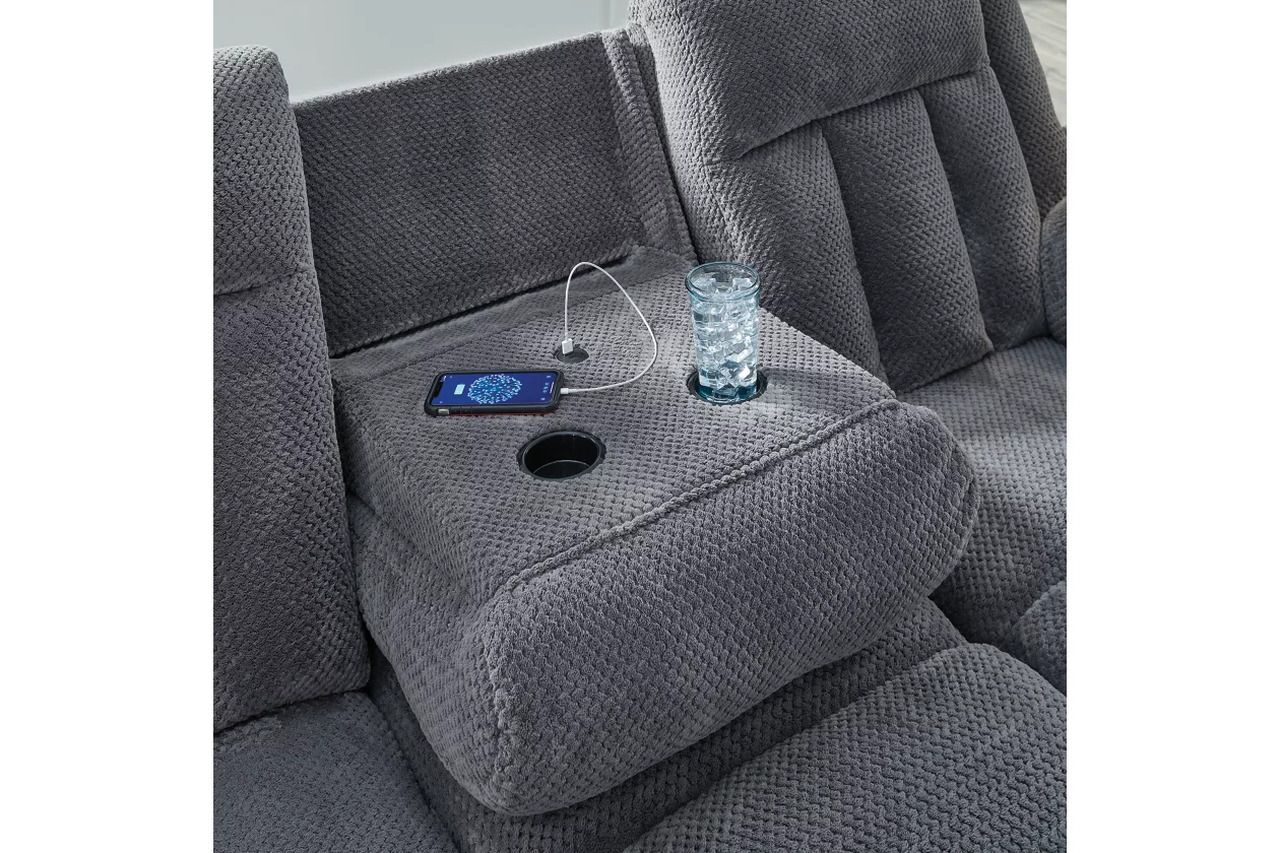 Free Wake Power Reclining Sofa with Drop Down Table In Steel NC2140599
