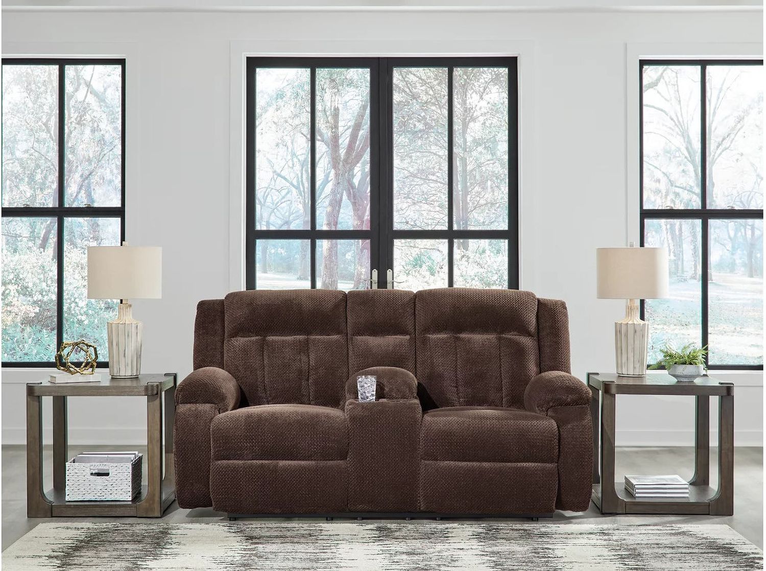 Free Wake Power Reclining Loveseat with Console In Chocolate NC2140696