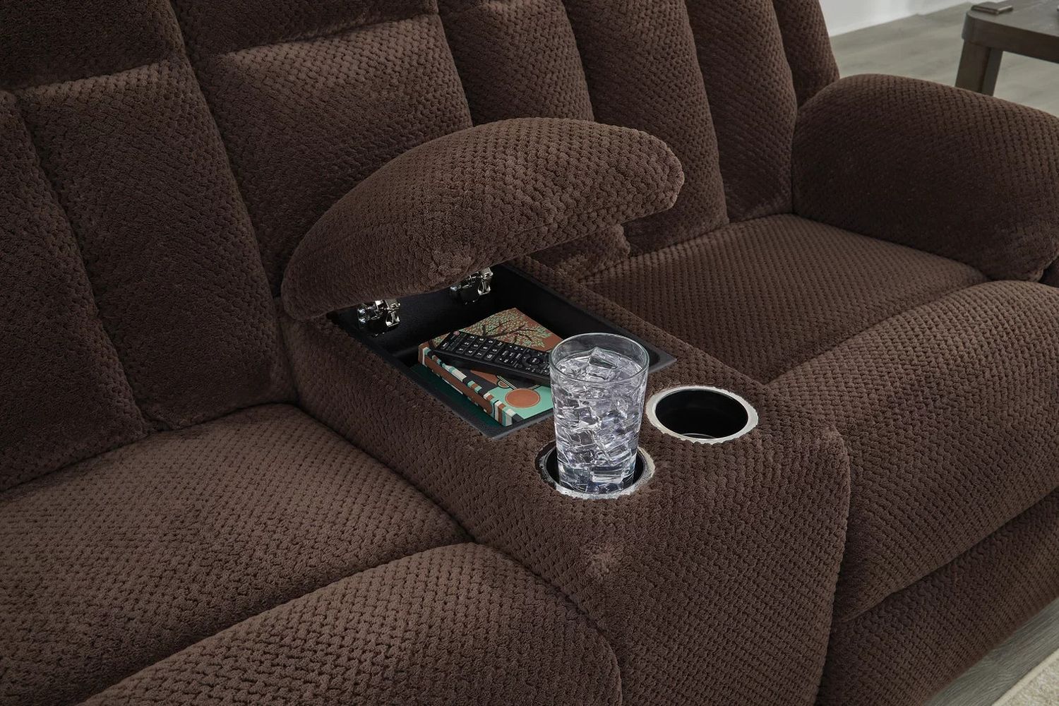 Free Wake Power Reclining Loveseat with Console In Chocolate NC2140696