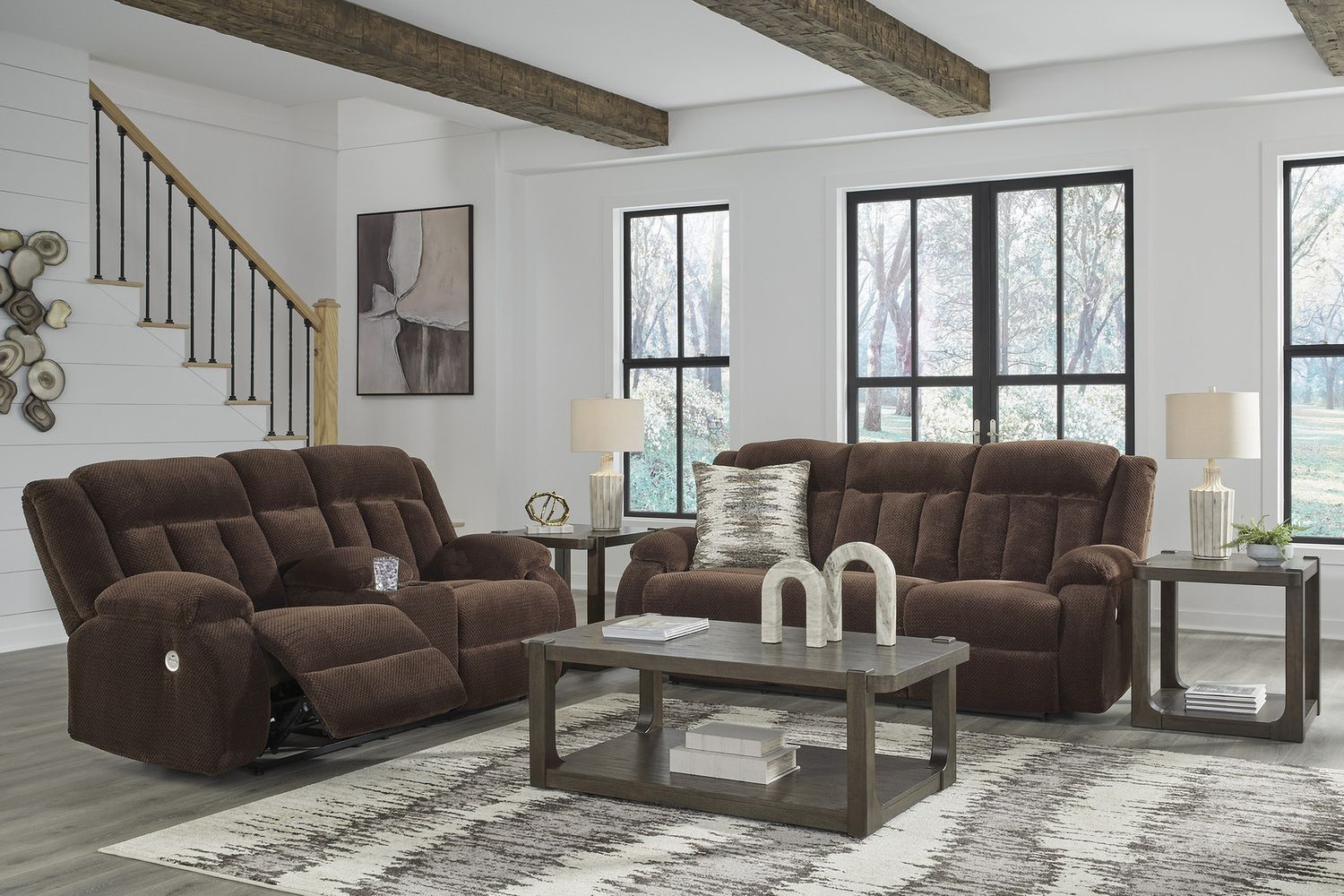 Free Wake Power Reclining Loveseat with Console In Chocolate NC2140696