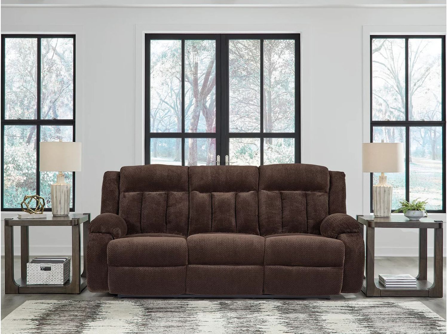 Free Wake Power Reclining Sofa with Drop Down Table In Chocolate NC2140699
