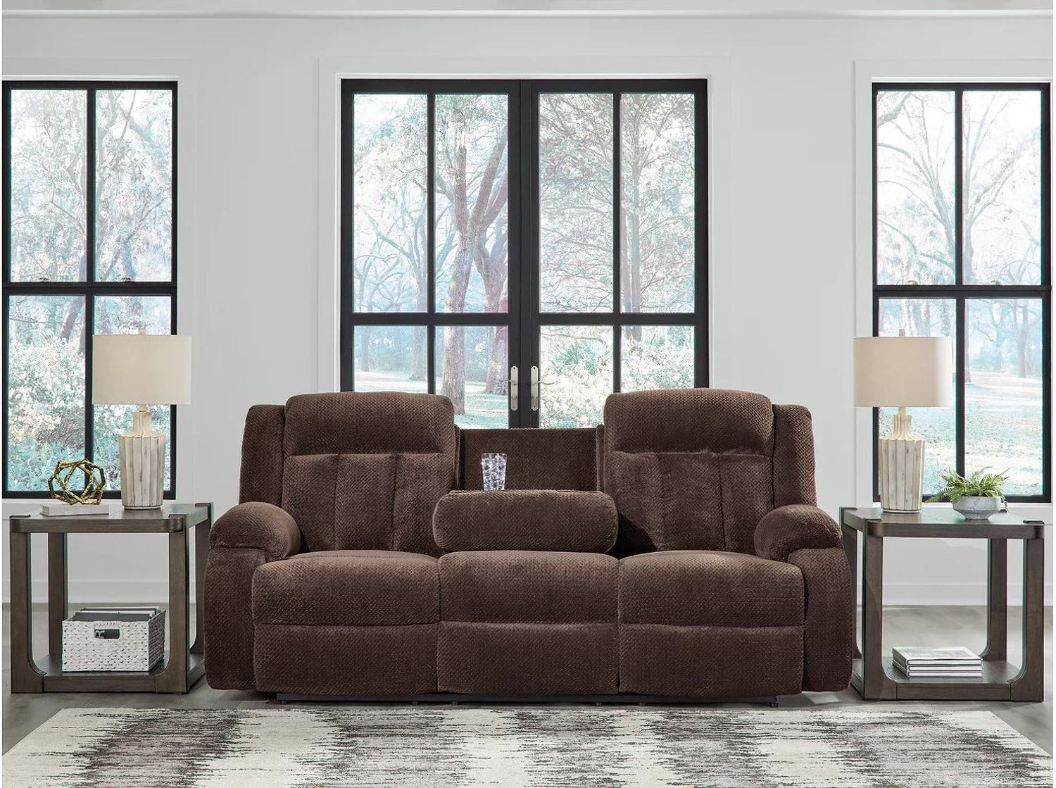 Free Wake Power Reclining Sofa with Drop Down Table In Chocolate NC2140699