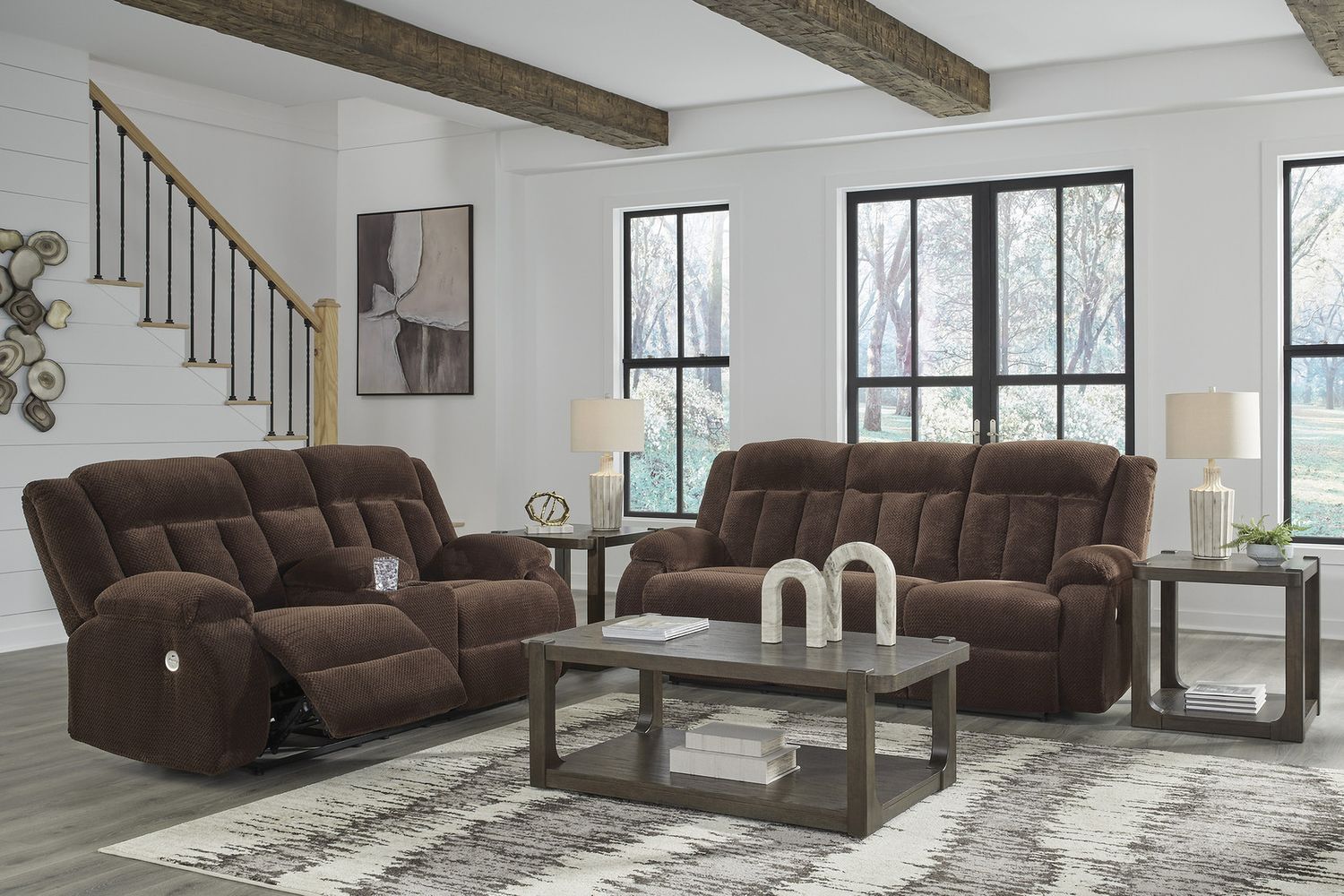 Free Wake Power Reclining Sofa with Drop Down Table In Chocolate NC2140699