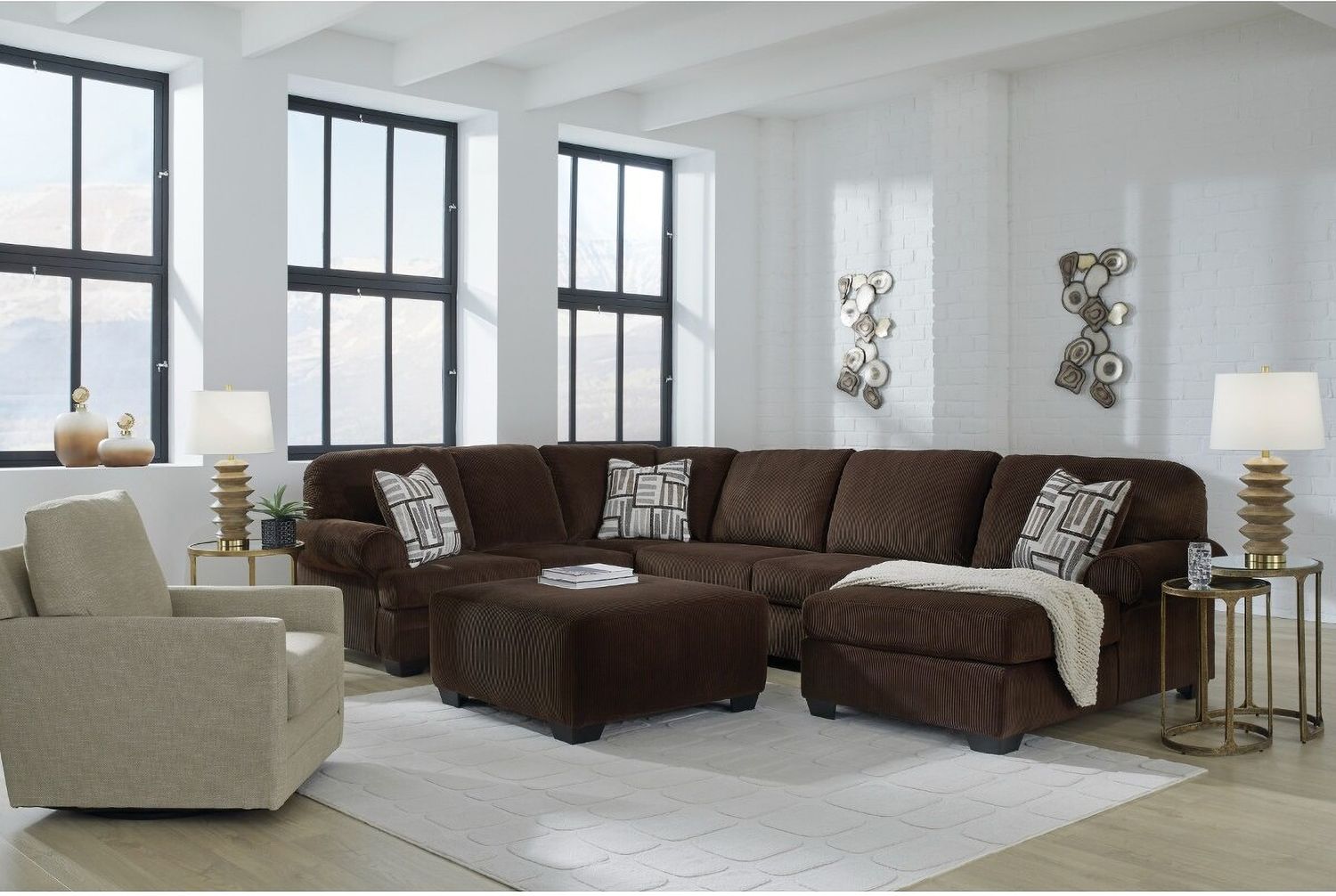 Firescrest 3-Piece RAF Sectional With Chaise In Chocolate NC35603S2