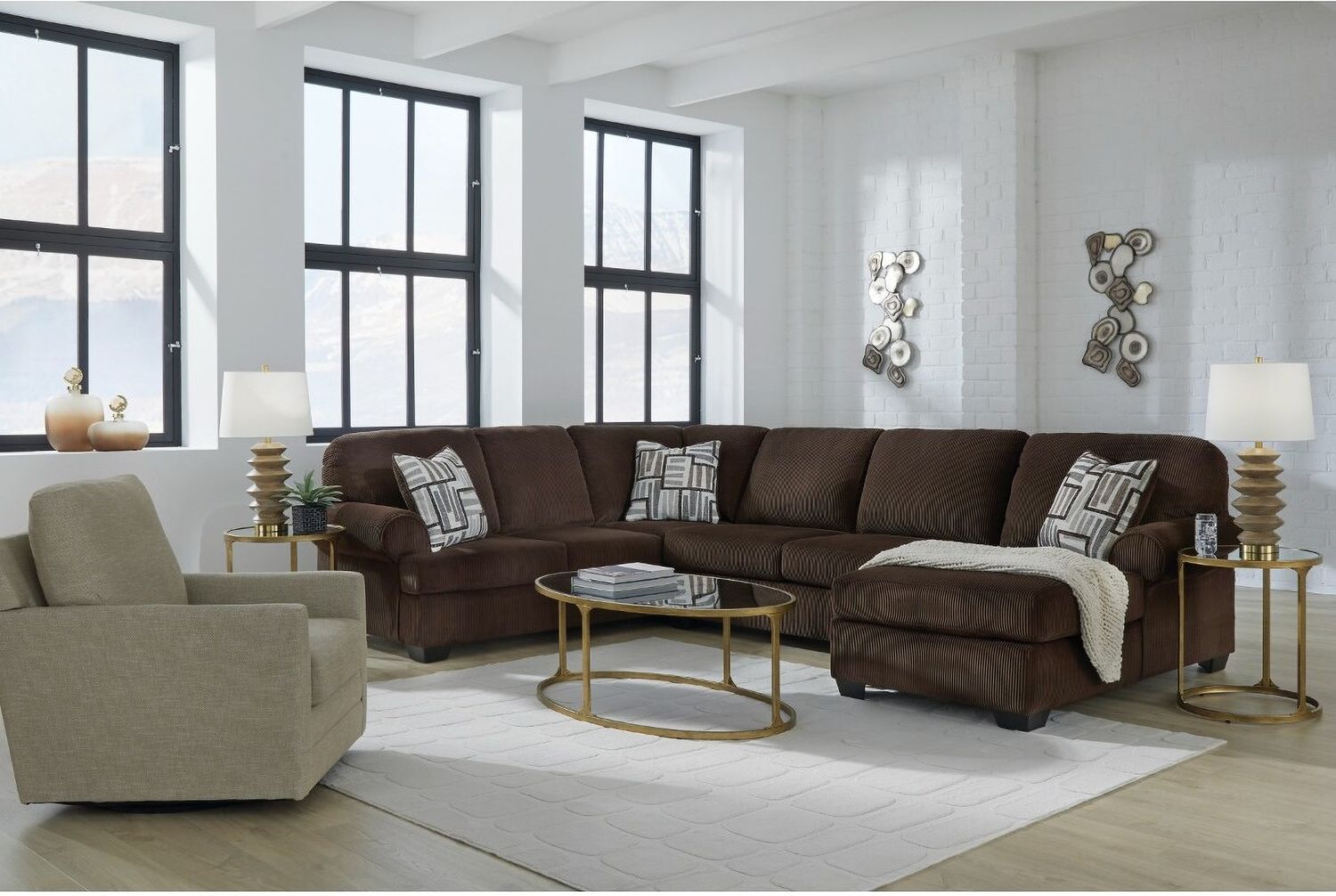 Firescrest 3-Piece RAF Sectional With Chaise In Chocolate NC35603S2