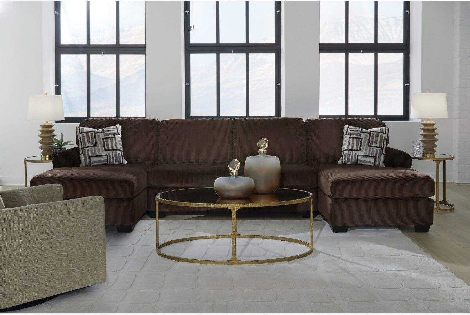 Firescrest 3-Piece Sectional With Double Chaise In Chocolate NC35603S3