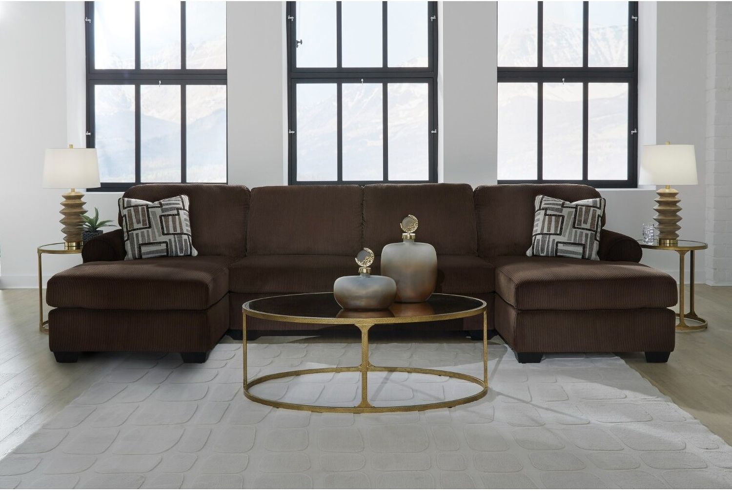 Firescrest 3-Piece Sectional With Double Chaise In Chocolate NC35603S3