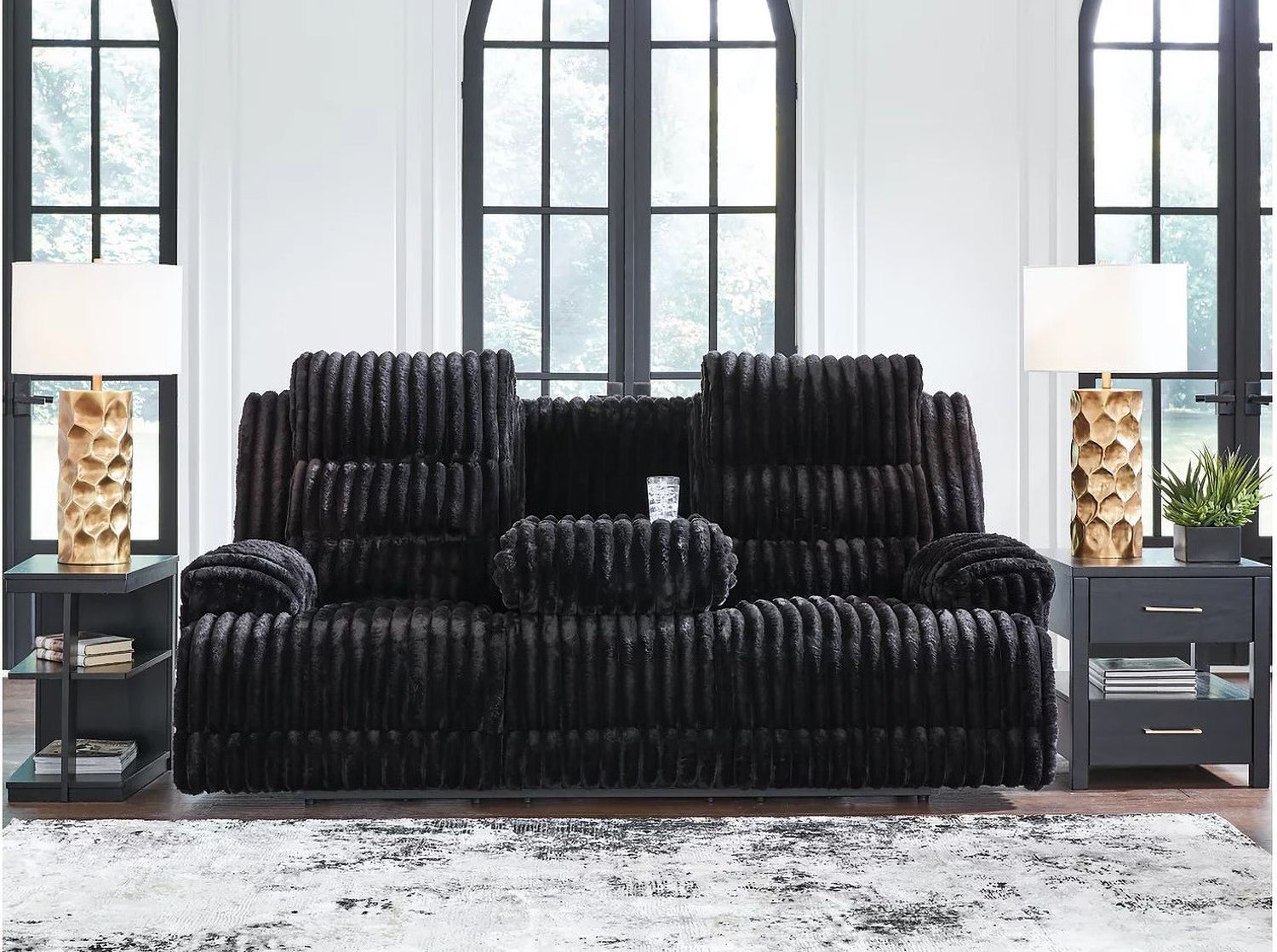 Higgesbee Power Reclining Sofa with Drop Down Table In Onyx NC4280599