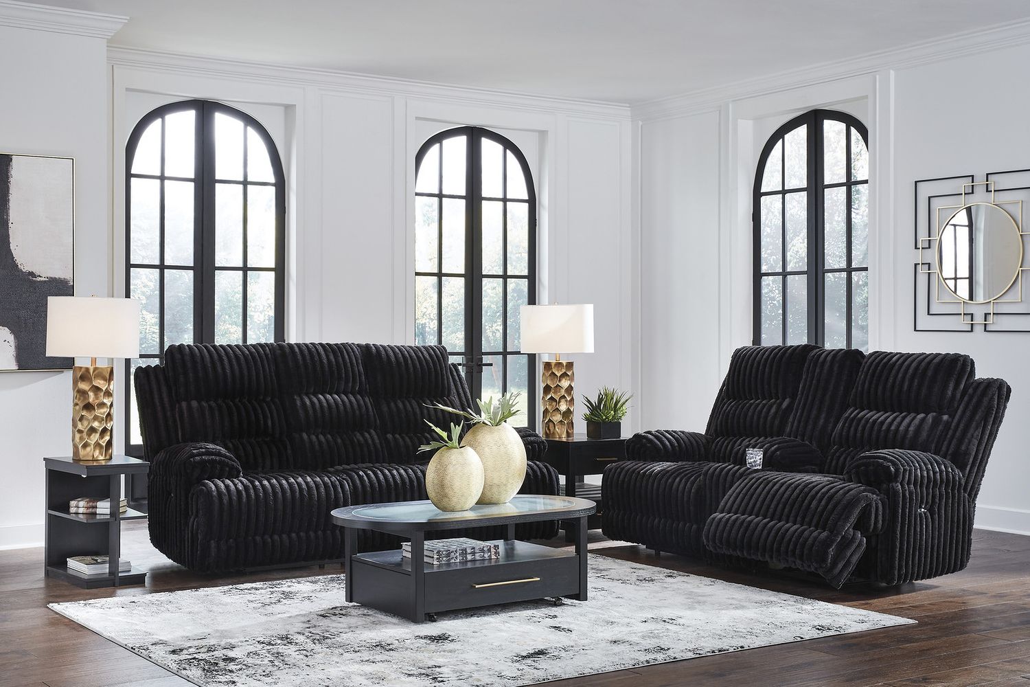 Higgesbee Power Reclining Sofa with Drop Down Table In Onyx NC4280599