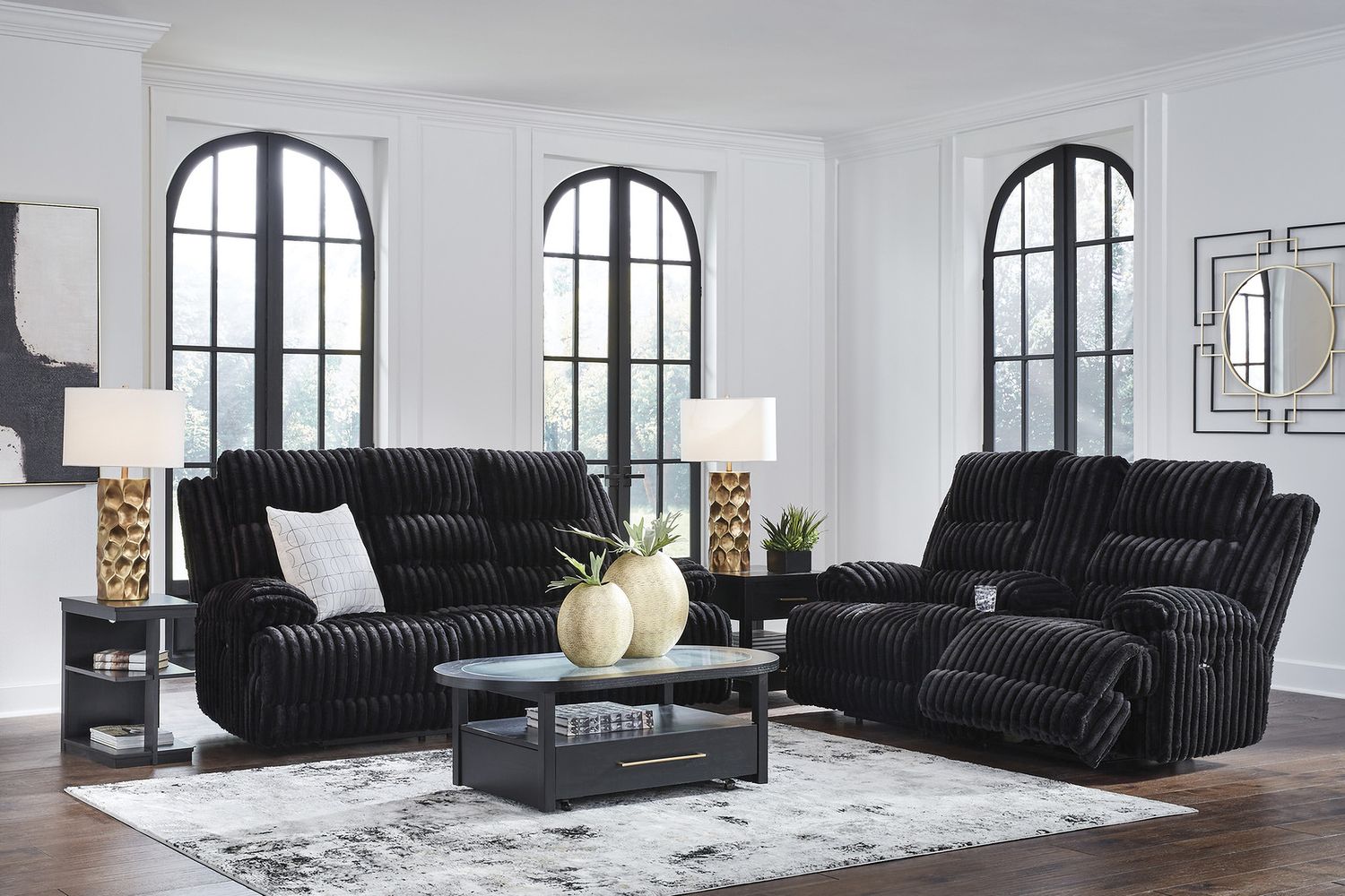 Higgesbee Power Reclining Sofa with Drop Down Table In Onyx NC4280599