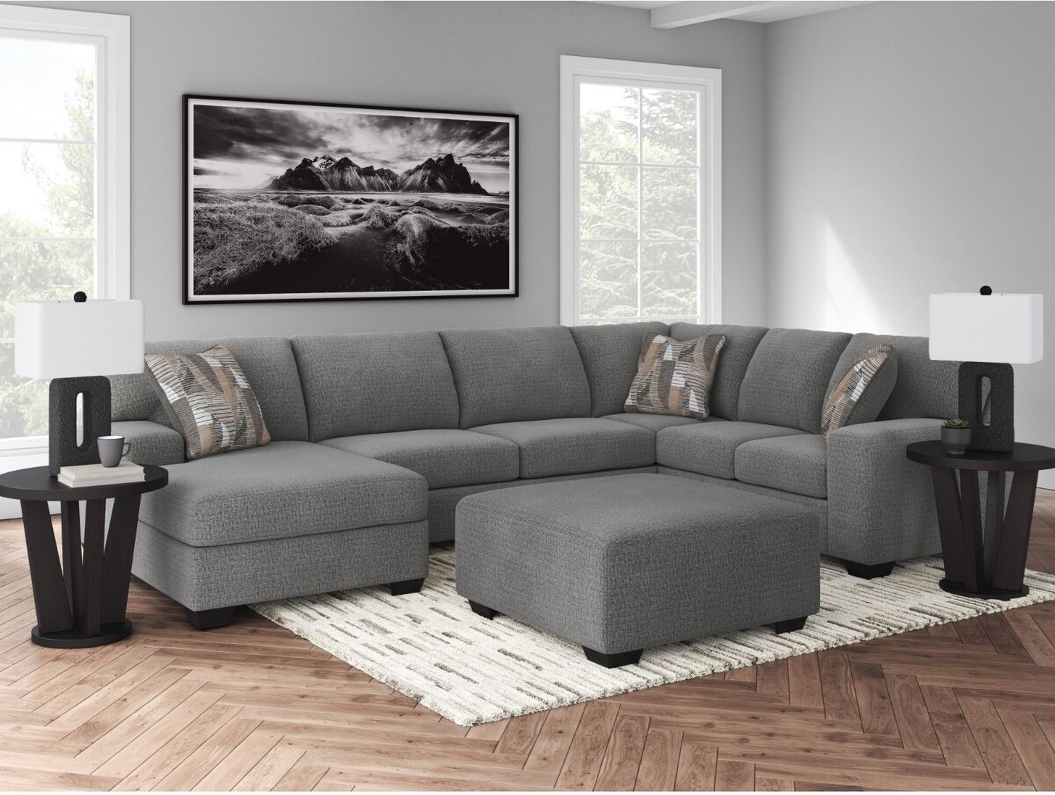 Newellen 3-Piece LAF Sectional With Chaise In Greystone NC48405S1