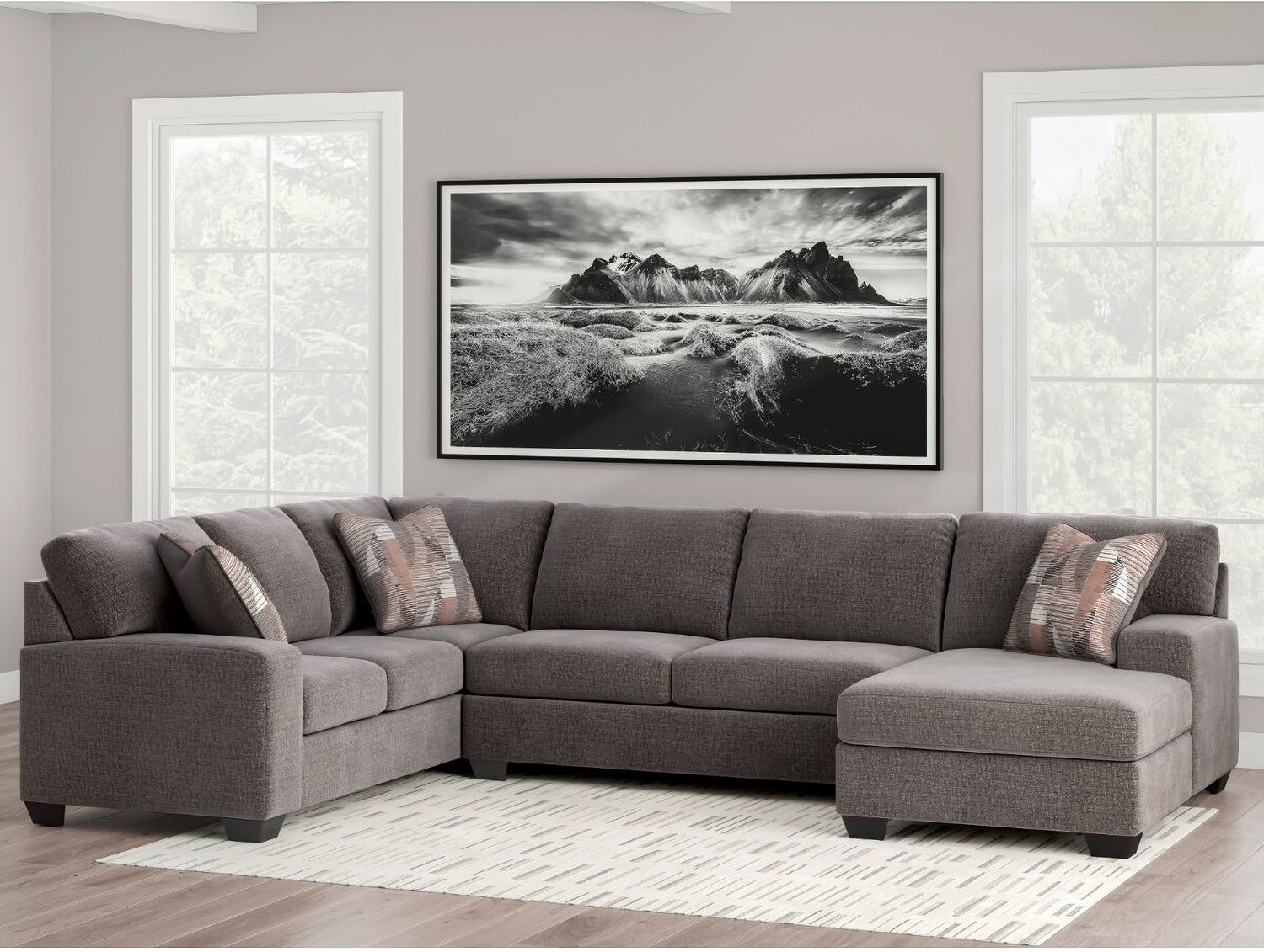 Newellen 3-Piece RAF Sectional With Chaise In Greystone NC48405S2