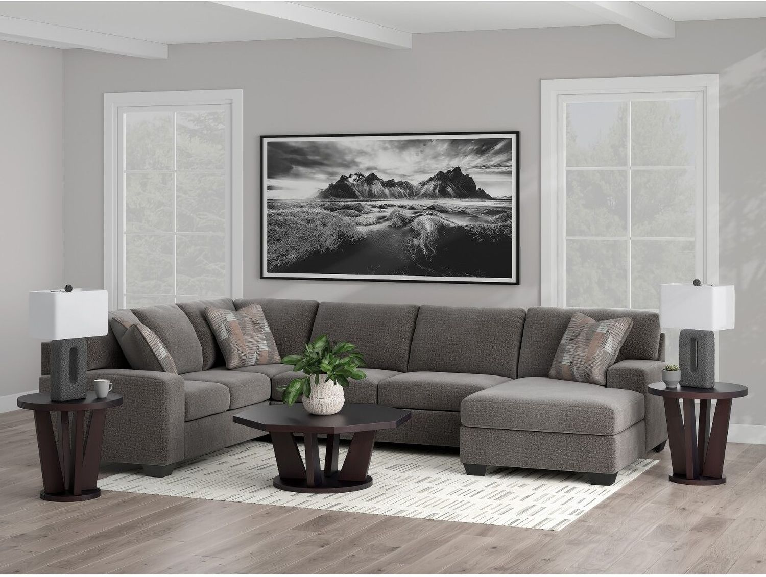 Newellen 3-Piece RAF Sectional With Chaise In Greystone NC48405S2