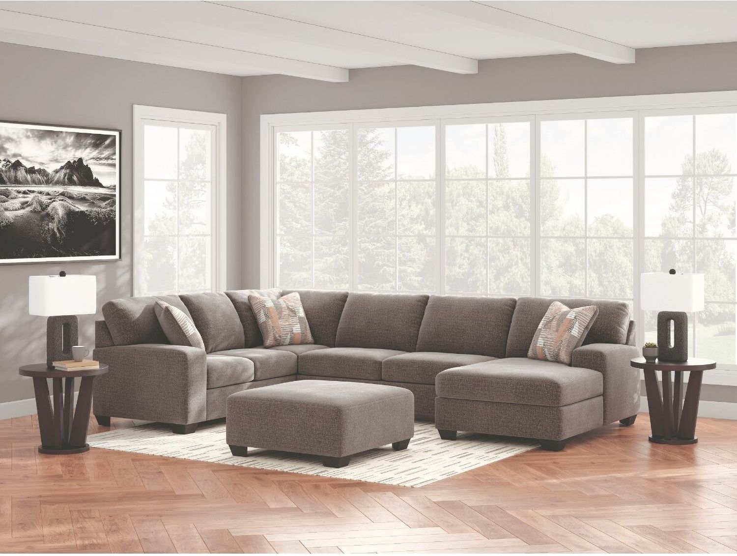 Newellen 3-Piece RAF Sectional With Chaise In Greystone NC48405S2