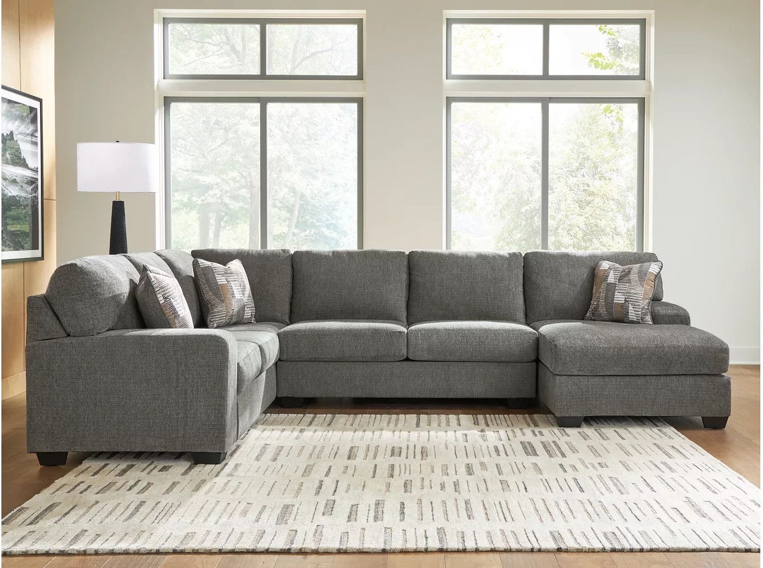 Newellen 3-Piece RAF Sectional With Chaise In Greystone NC48405S2