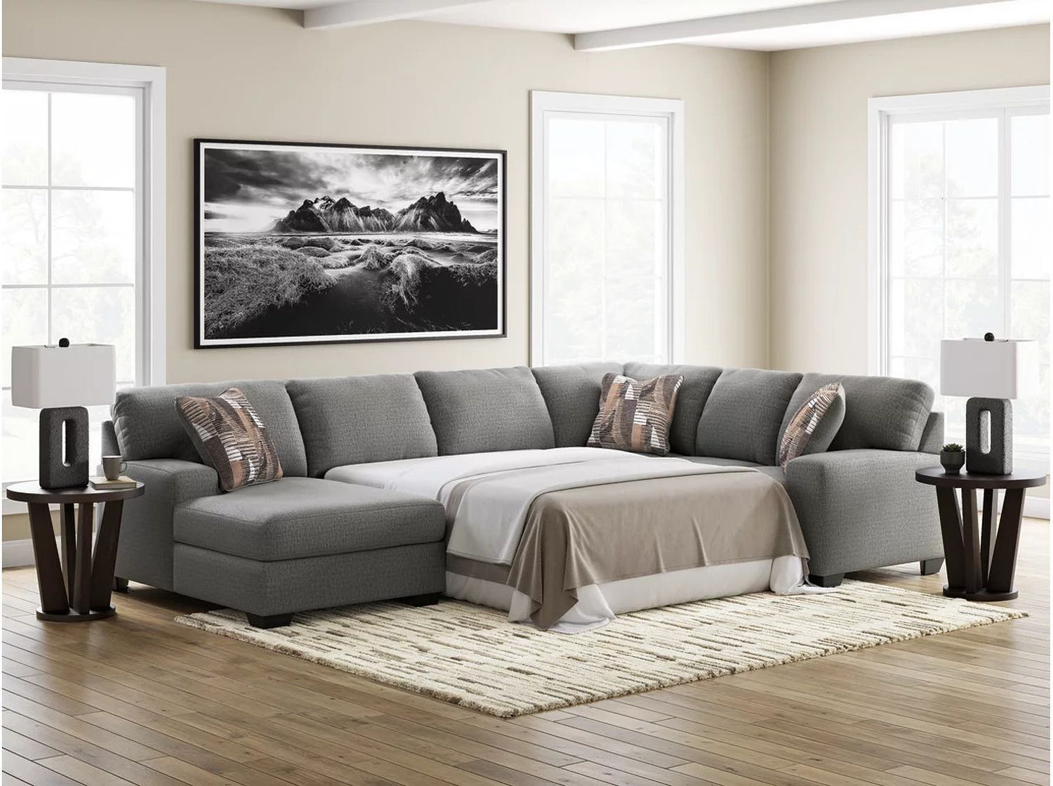 Newellen 3-Piece LAF Sleeper Sectional With Chaise In Greystone NC48405S5